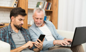 A father and son talking about crypto investing